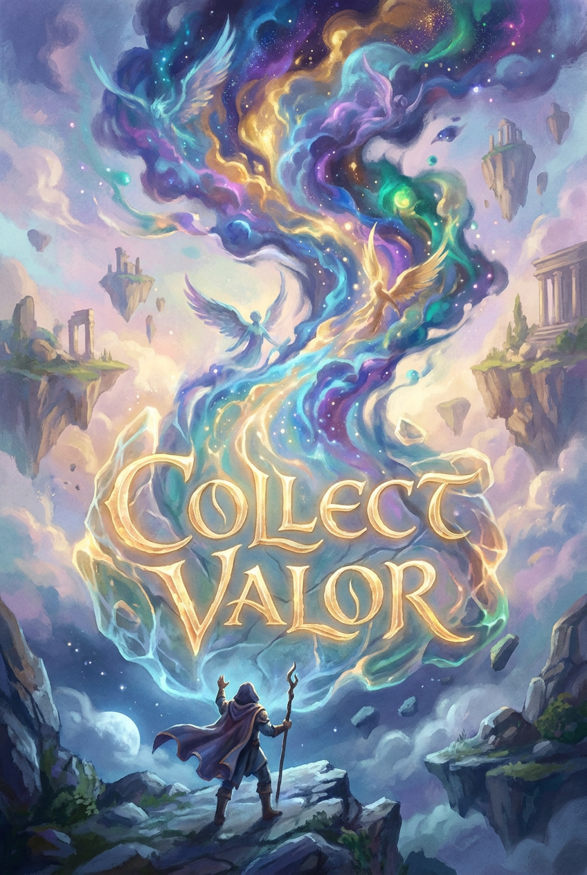 Collect Valor artwork with a colorful sky and glowing title